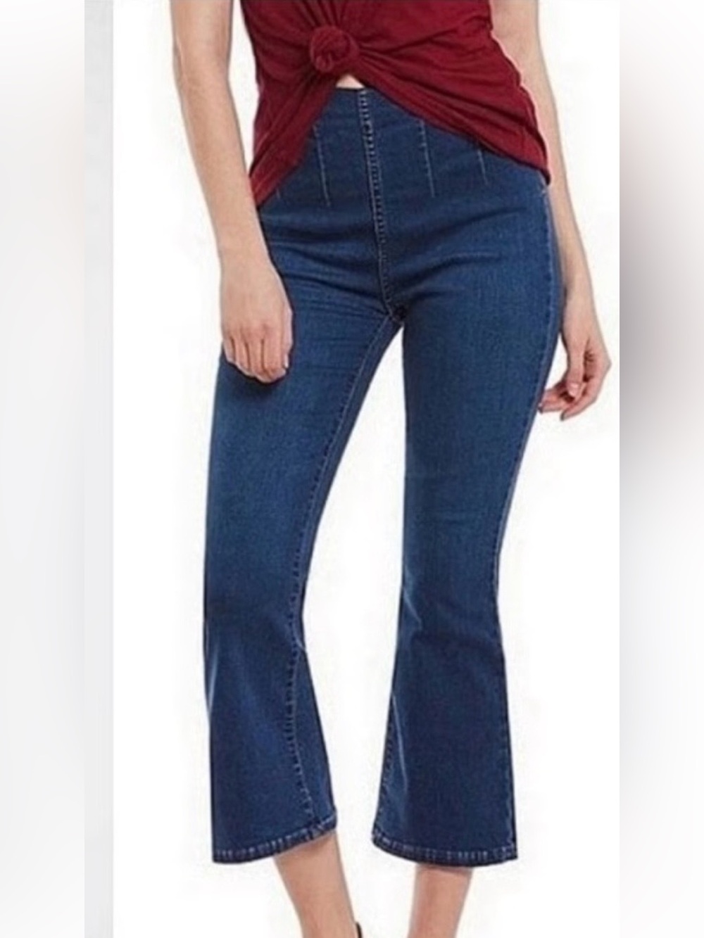 Free People Dark Blue High-Rise Cropped Flare Jeans
